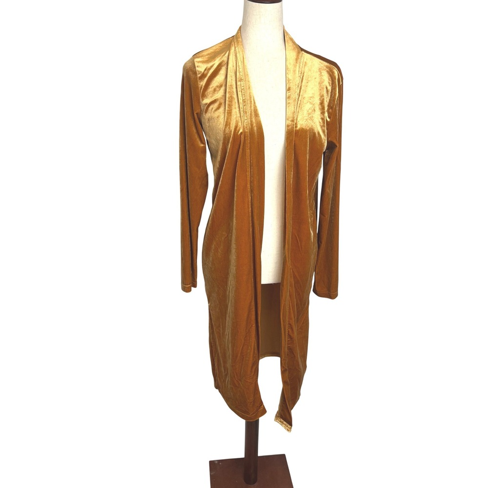 rue21 Womens Gold Velvet Open Front Duster Cardigan Long Sleeve S/M